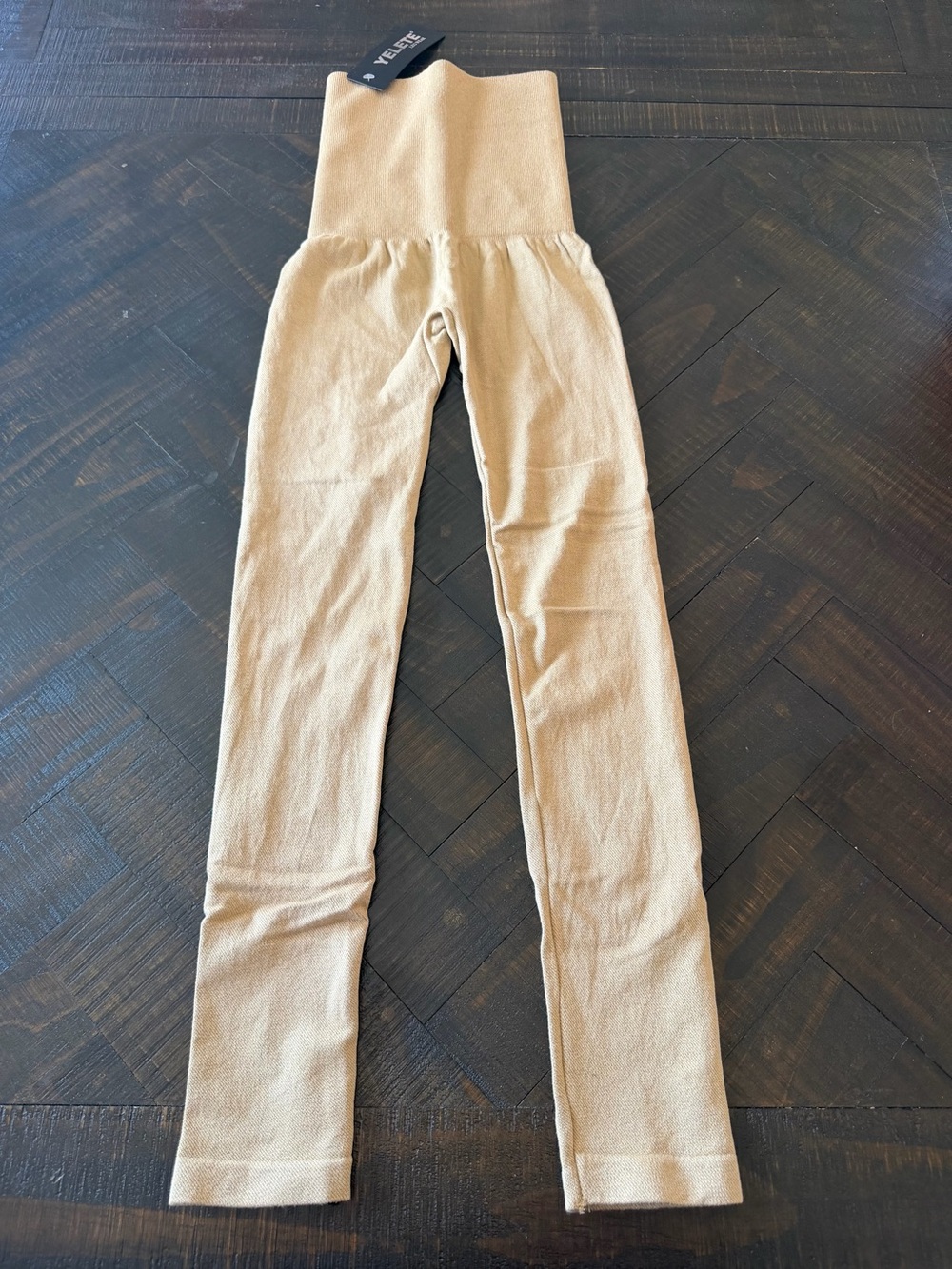 Yelete Beige High-Waist Ribbed Leggings
